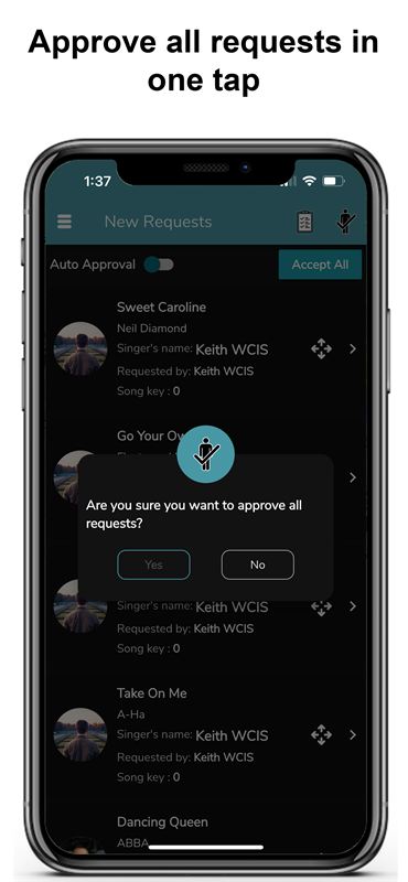 Approving all pending karaoke requests with one tap