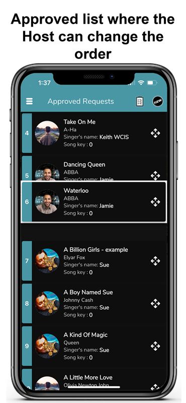 Approved karaoke request queue in the host app