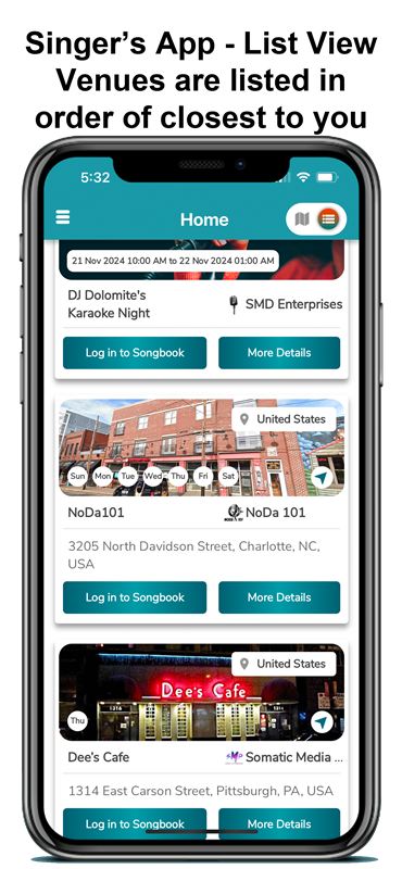 List of nearby karaoke venues with show times