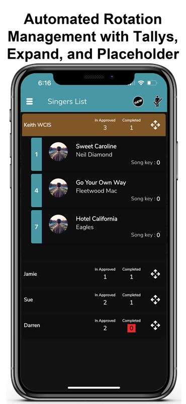 Automated singer rotation list in the host app