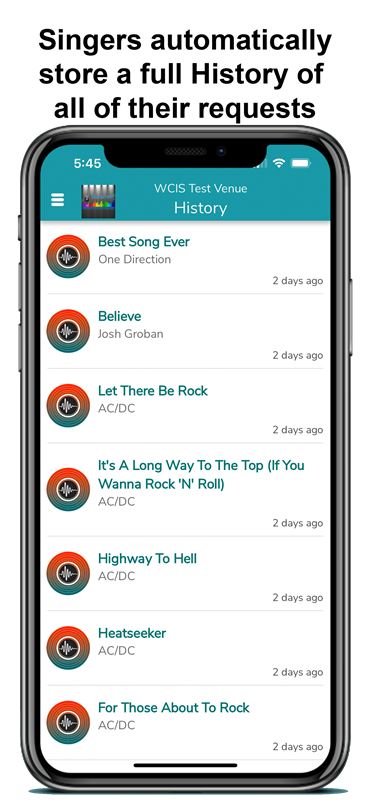 A singer's history of past karaoke requests