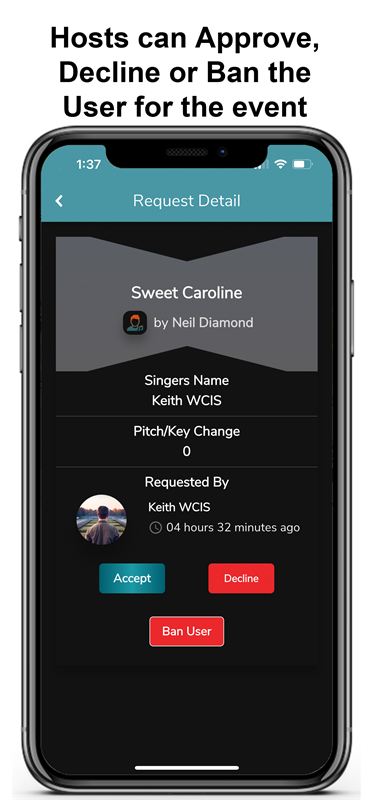Song details shown to the karaoke host
