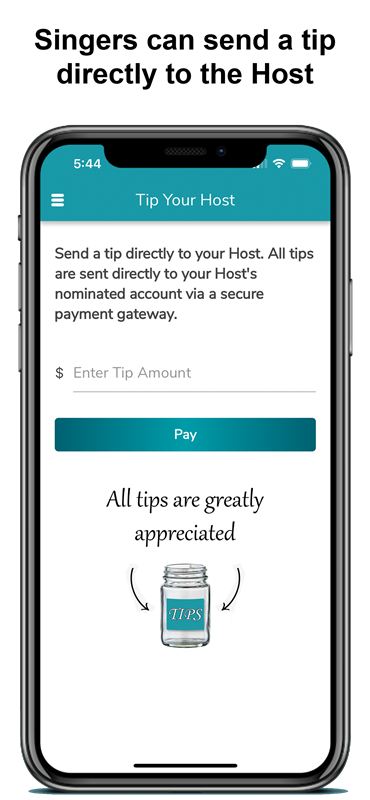 Sending a tip to the karaoke host from the app